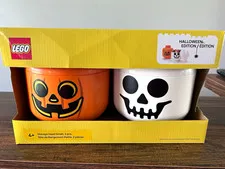 LEGO Storage Head Halloween Edition 2-Pack Small Orange/White Pumpkin & Skull