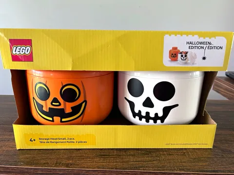 LEGO Storage Head Halloween Edition 2-Pack Small Orange/White Pumpkin & Skull