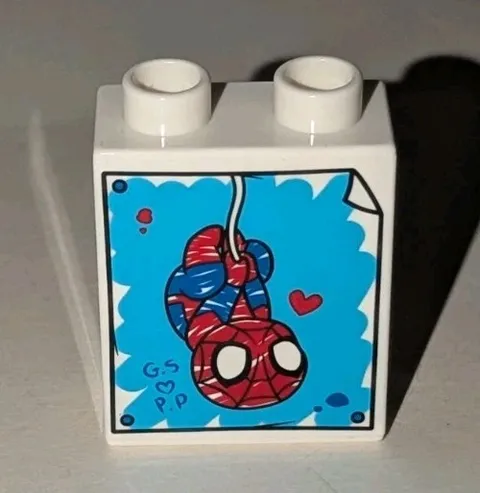 Lego Duplo 1x2x2 White Brick With Drawing Spiderman Pattern Piece Part 4066pb774