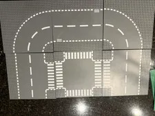 LEGO Printed Gray Road Baseplates Lot, Streets Crosswalk Curves, 6 pcs