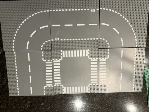 LEGO Printed Gray Road Baseplates Lot, Streets Crosswalk Curves, 6 pcs