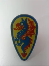 LEGO Old Gray Shield Oval w/Blue Red Dragon Yellow Background 6057 6009 #2586p4c