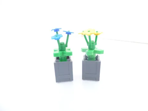 2 Custom LEGO Blue and Yellow flower groupings with planter