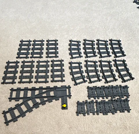 LEGO Gray Train Tracks Bulk Lot w/ Straight, Curved, Flex, and Switch Tracks