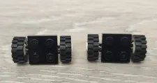 Lego 122c02assy3 122c02 4084 Black Plate 2 x 2 White Wheels Black Tires Lot Of 2