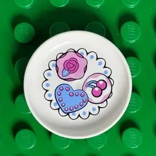 Lego DUPLO white utensil dish plate bowl Heart Cherry Rose Doily 3 x 3 in  6154