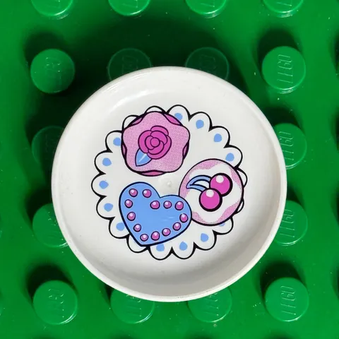Lego DUPLO white utensil dish plate bowl Heart Cherry Rose Doily 3 x 3 in  6154