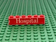 1976 LEGO Red Brick 1x6 w/White 'Hospital' Red Background Sticker 555 #3009pb070