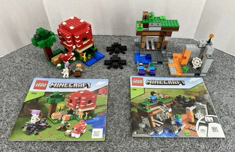 Lego Minecraft Lot X 2 Complete Sets 21166 21179 Mushroom House Abandoned Mine