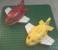 Lego Duplo - Lot Of (2) Yellow & Red Airplane Plane Vehicle Pieces