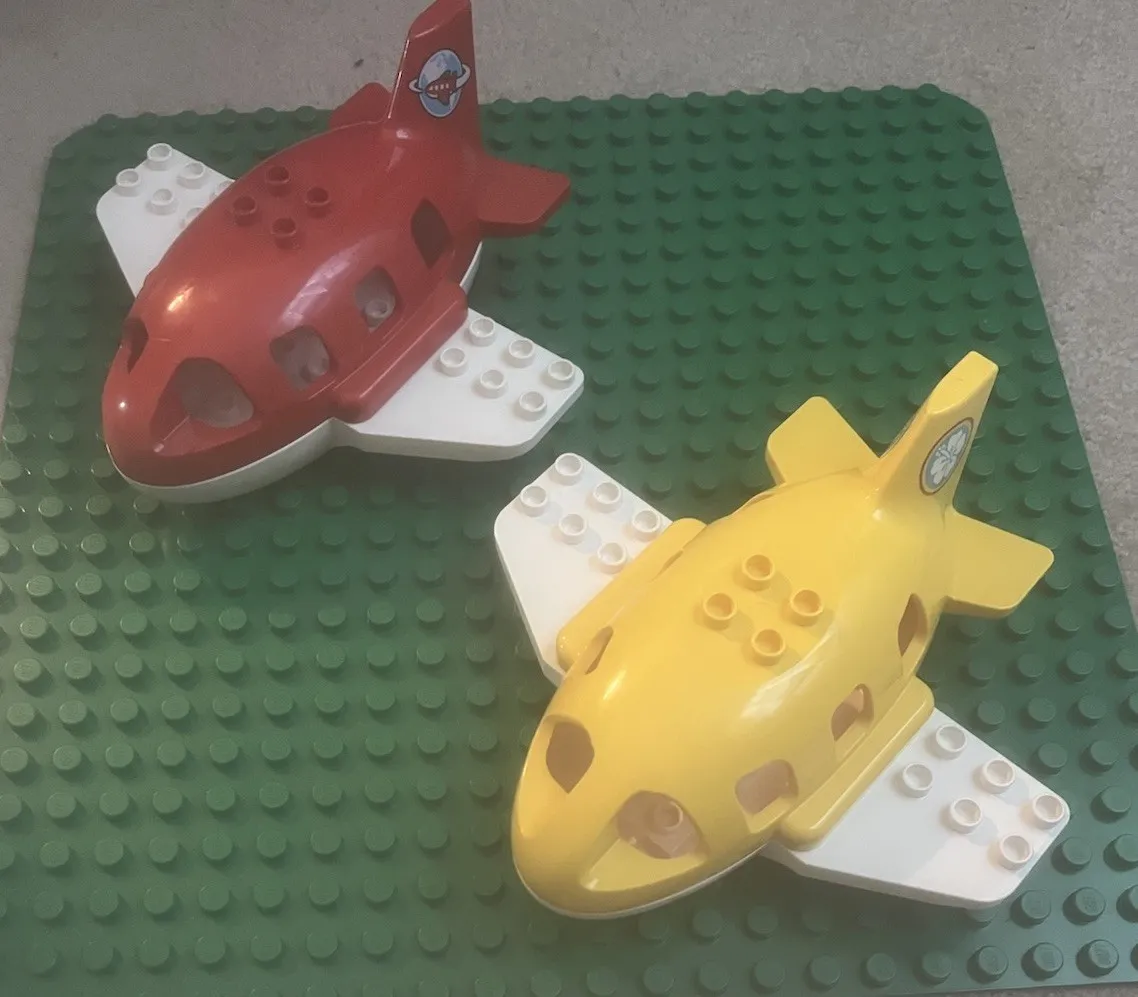 Lego Duplo - Lot Of (2) Yellow & Red Airplane Plane Vehicle Pieces