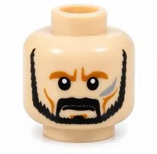 LEGO Minifigure, Head Beard Trimmed, Moustache, Silver Cheek