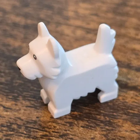 LEGO - Animal, Dog Terrier with Black Eyes and Nose and Pink Tongue - White