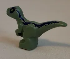 LEGO Sand Green Dinosaur Baby Standing Dark Blue Stripes Yellow Eyes 37829pb02