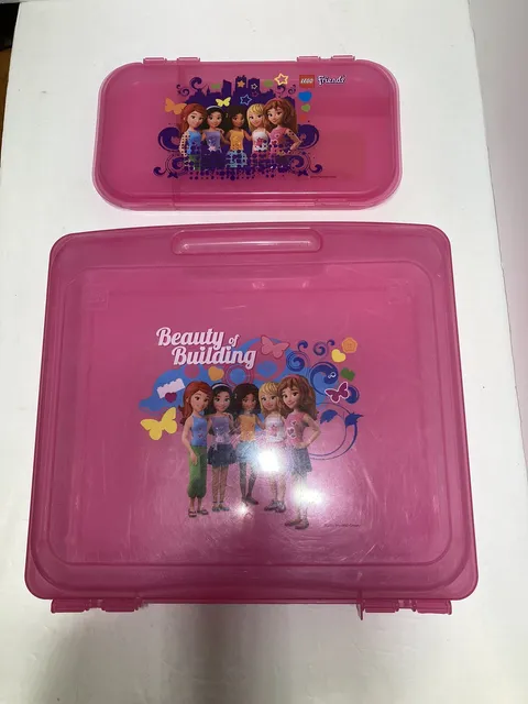 2 lego friends beauty of building pink empty storage boxes for blocks & figures