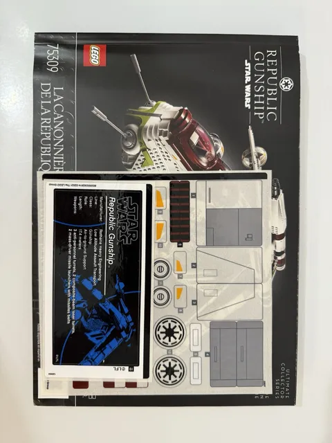 LEGO STAR WARS 75309 UCS GUNSHIP MANUAL AND STICKER SHEET LOT GENUINE LEGO