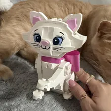 LEGO Cat Buildable Figure White with Pink Bow Plastic Animal Interest