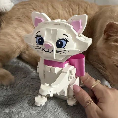 LEGO Cat Buildable Figure White with Pink Bow Plastic Animal Interest