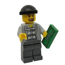 LEGO City Minifigure Jail Prisoner Crook 100 Dollar Bill Money Tile 349 Bad Guy