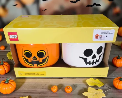 LEGO Halloween Edition Large Storage Heads Green White Skeleton 2pc NIB