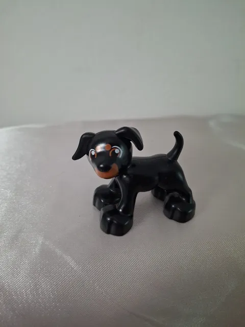 Lego Duplo Figure Black Puppy Dog with Brown Face 1pc Toy Figurine #517J5