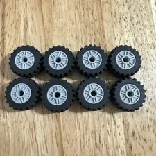 8 Lego Gray Rim Wheel 18mm D. x 14mm 55981+ Black Tire 30.4x 14 Offset Tread