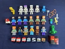 Lego Minecraft Minifigure Lot Of 34 Figures Assorted Accessories/Weapons!
