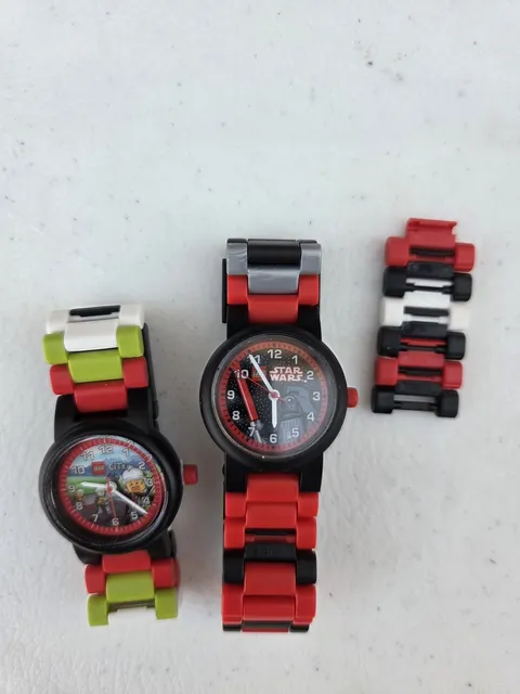 LEGO Watch Lot of 2 - Lego City & Star Wars Darth Vader with Extra Links As-Is