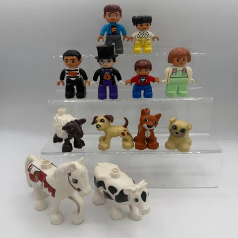 LEGO Duplo Figure and Animal Lot 12pc Horse Cow Sheep Dogs Fox Magician People