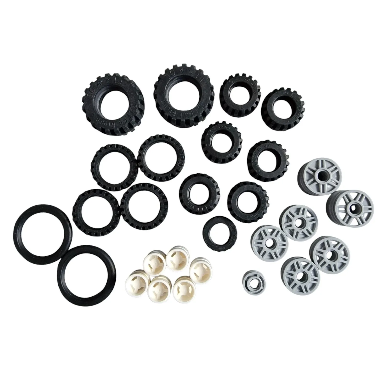 LEGO Tires Wheels Rims Lot 28 Pc Black Grey White Starter Replacements Vehicle