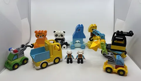 Lego Duplos Construction Trucks 2 Worker Figures & Animal Train