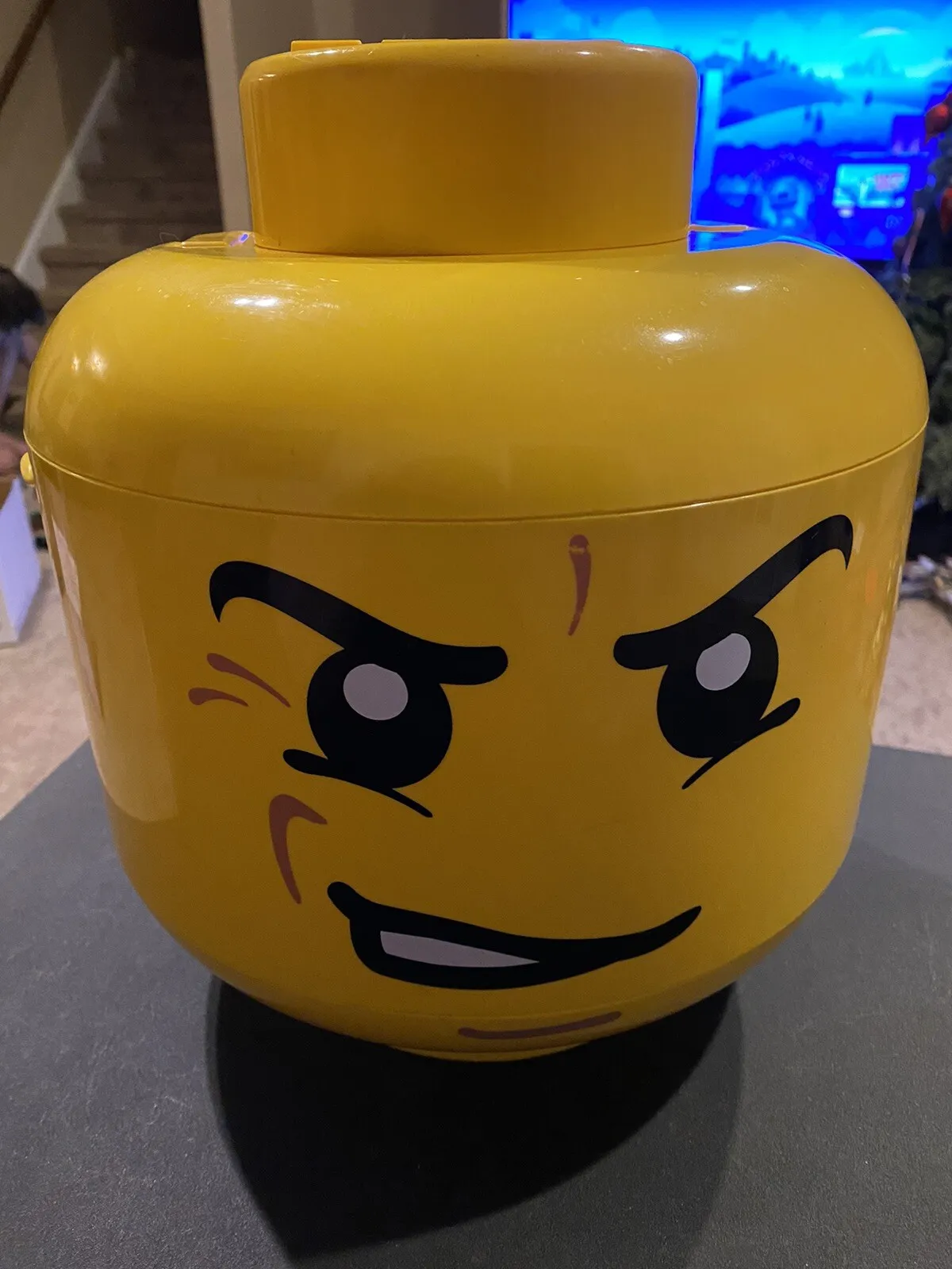 LEGO Storage Head Large RARE Angry Face Retired 2010 Yellow