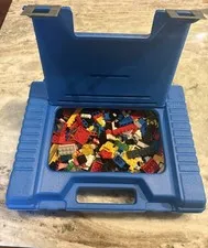 Vintage Lego 1985 Bin Blue Plastic Storage Container Case Carry Box W/Legos