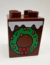 Lego Duplo Printed Block Brick, Brown With Christmas Wreath