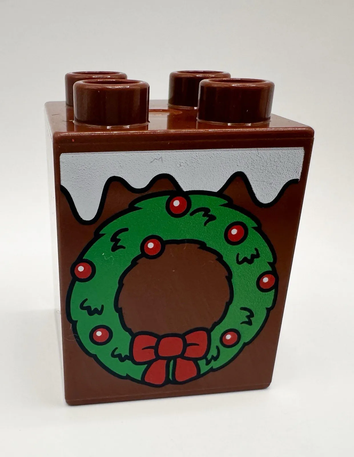 Lego Duplo Printed Block Brick, Brown With Christmas Wreath