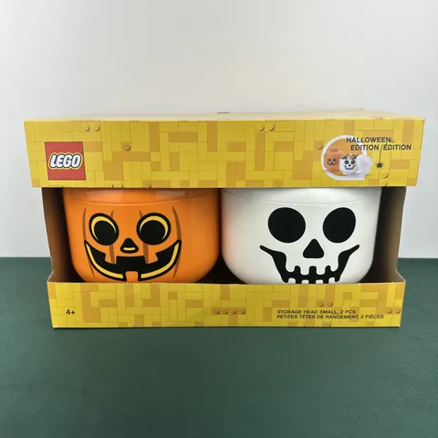 LEGO Pumpkin Jack O Lantern And Skeleton Skull Storage Head Small Halloween