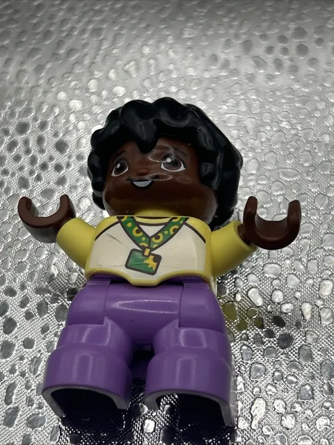 Lego Duplo African American Boy Yellow White Shirt With Purple Pants 2inch