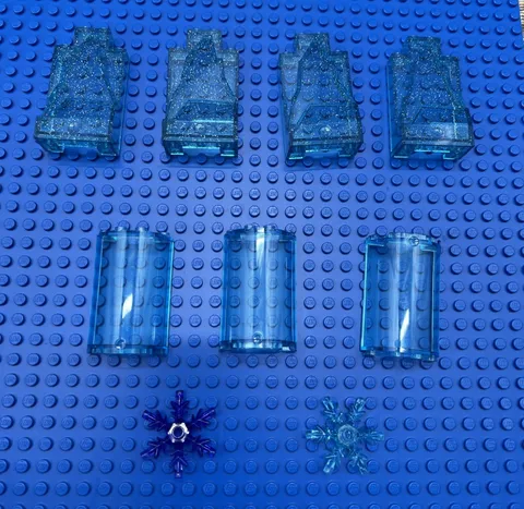 9 Lego Trans-Light Blue Glitter Rock/Star Pieces W/Curved Cylinder Wall Panels