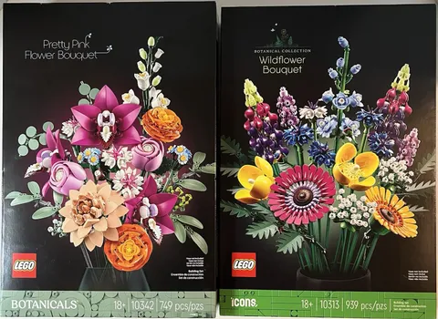 2 LEGO Botanicals: Pretty Pink Flower Bouquet 10342 & Wildflower Bouquet 10313