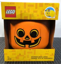 LEGO Large Storage Head Pumpkin Jack O Lantern Container Halloween Candy Bowl
