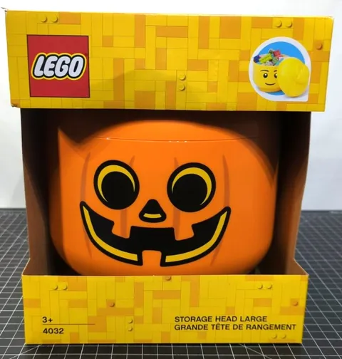 LEGO Large Storage Head Pumpkin Jack O Lantern Container Halloween Candy Bowl