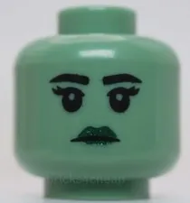Lego Head Female Black Squared Eyebrows Eyelashes Eyes Dark Green Lips