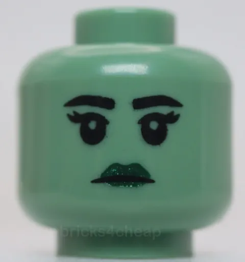 Lego Head Female Black Squared Eyebrows Eyelashes Eyes Dark Green Lips
