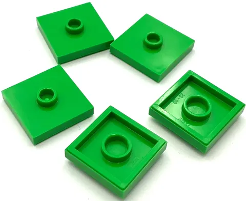 Lego 5 New Bright Green Plates Modified 2 x 2 with Jumper Parts