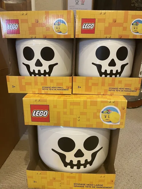 3x LEGO 4032 White Skeleton Skull Storage Head Container Halloween