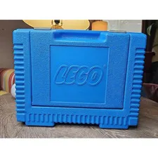 Vintage 1985 LEGO Blue Plastic Storage Carry Case Bin + Assorted LEGO Pieces