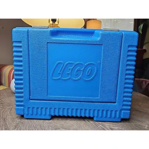 Vintage 1985 LEGO Blue Plastic Storage Carry Case Bin + Assorted LEGO Pieces