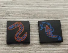 Lego 3068px11 3068px12 Black Tile 2x2 Blue and Red Seahorse Eel Pattern Lot