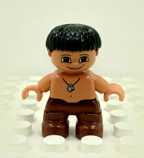Lego Duplo Figure Kid Cave Boy black hair rock necklace