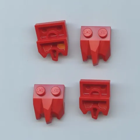 LEGO x 4 Red Plate, Modified 1 x 2 with 3 Claws / Rock Fingers 27261
